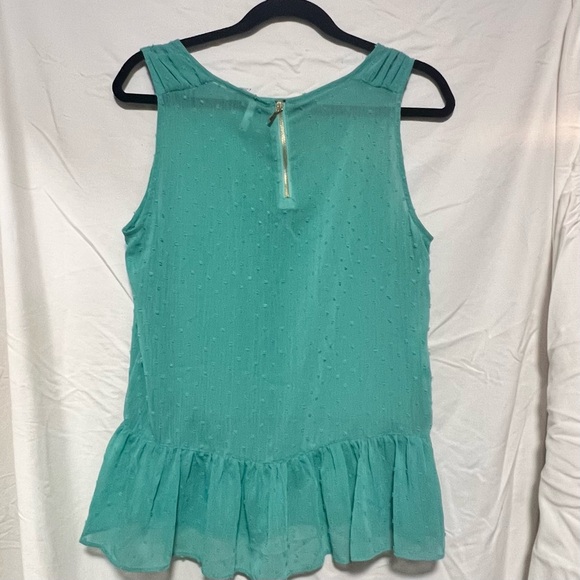 NWT Elle Green Ruffled Peplum Tank Top Zipper Back Flowy Sheer Feminine Vacation - Picture 4 of 5